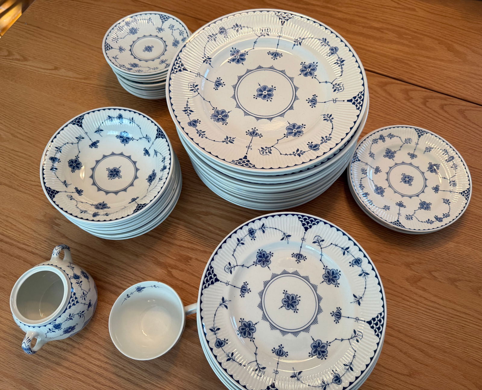 English Ironstone Dishes: These plates are all the size of appetizer/salad/dessert. No large dinner plates. Not a full set as you can see, but a lovely addition to your current china dishes.