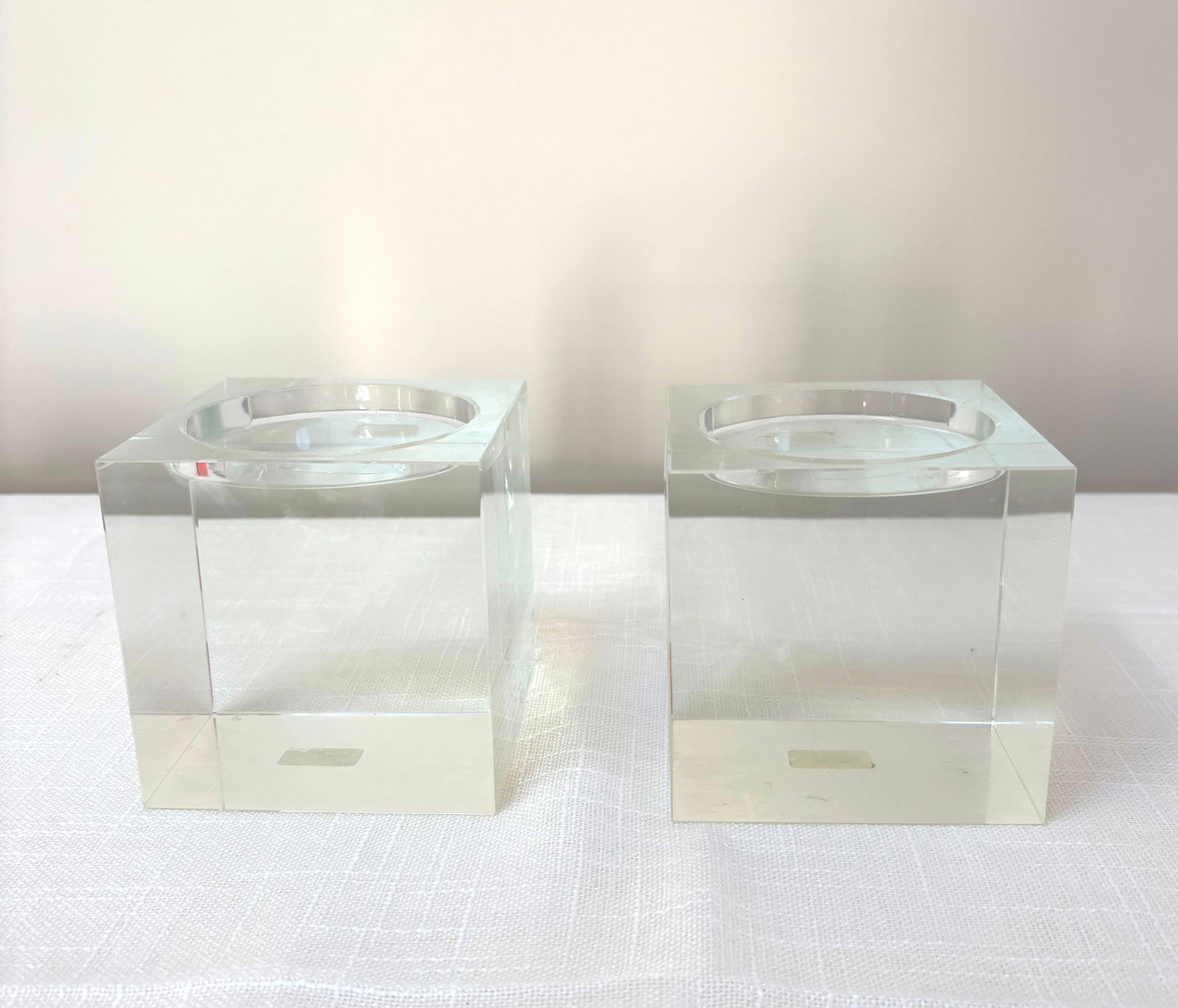 Crate & Barrel Crystal Oslo Tealight Holders: Set of Two 4"