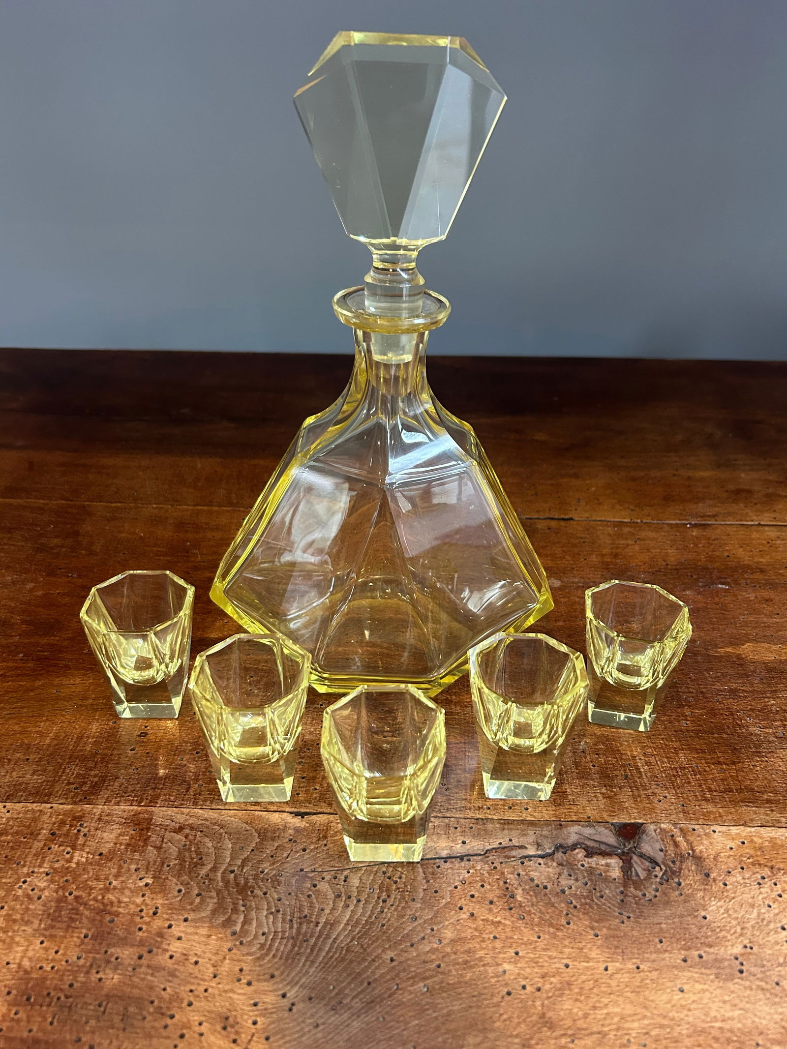 Vintage Art Deco Yellow Glass Decanter Set (1 of 9)