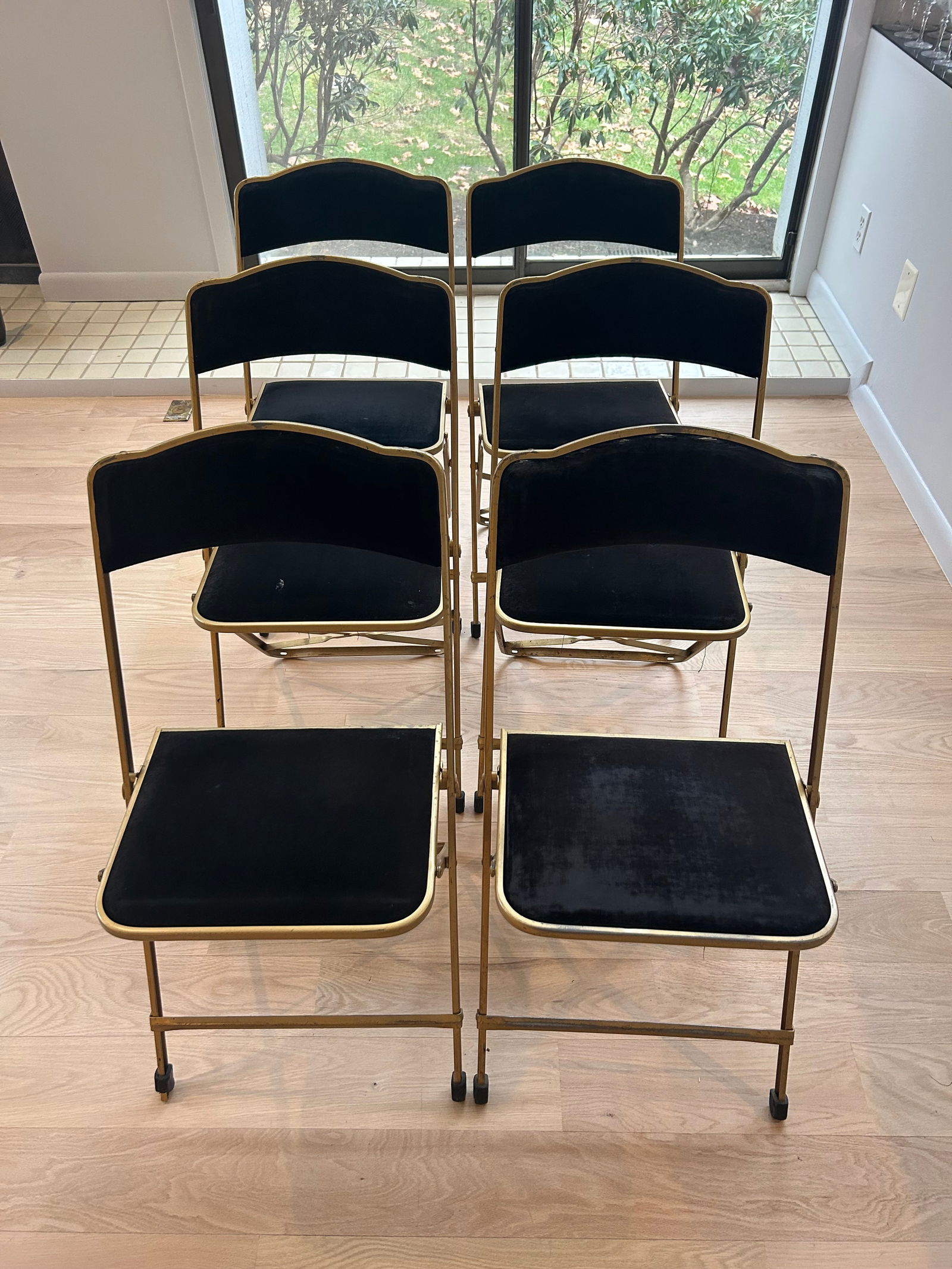 Vintage set of 6 Fritz gold-tone & velvet folding chairs (1 of 7)