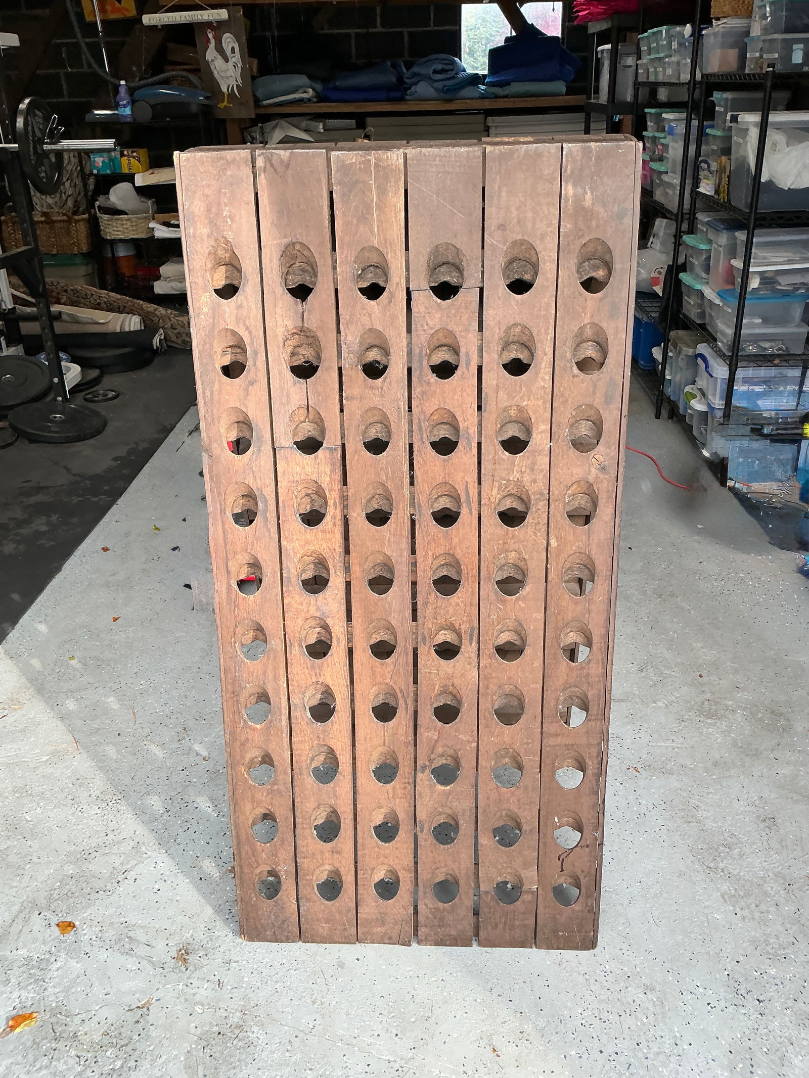 Early 20th Century French Oak Riddling Rack for Wine Bottles: This is an antique French oak champagne riddling rack, also known as a pupitre. It is an A-frame rack designed to hold approximately 120 bottles (60 per side).