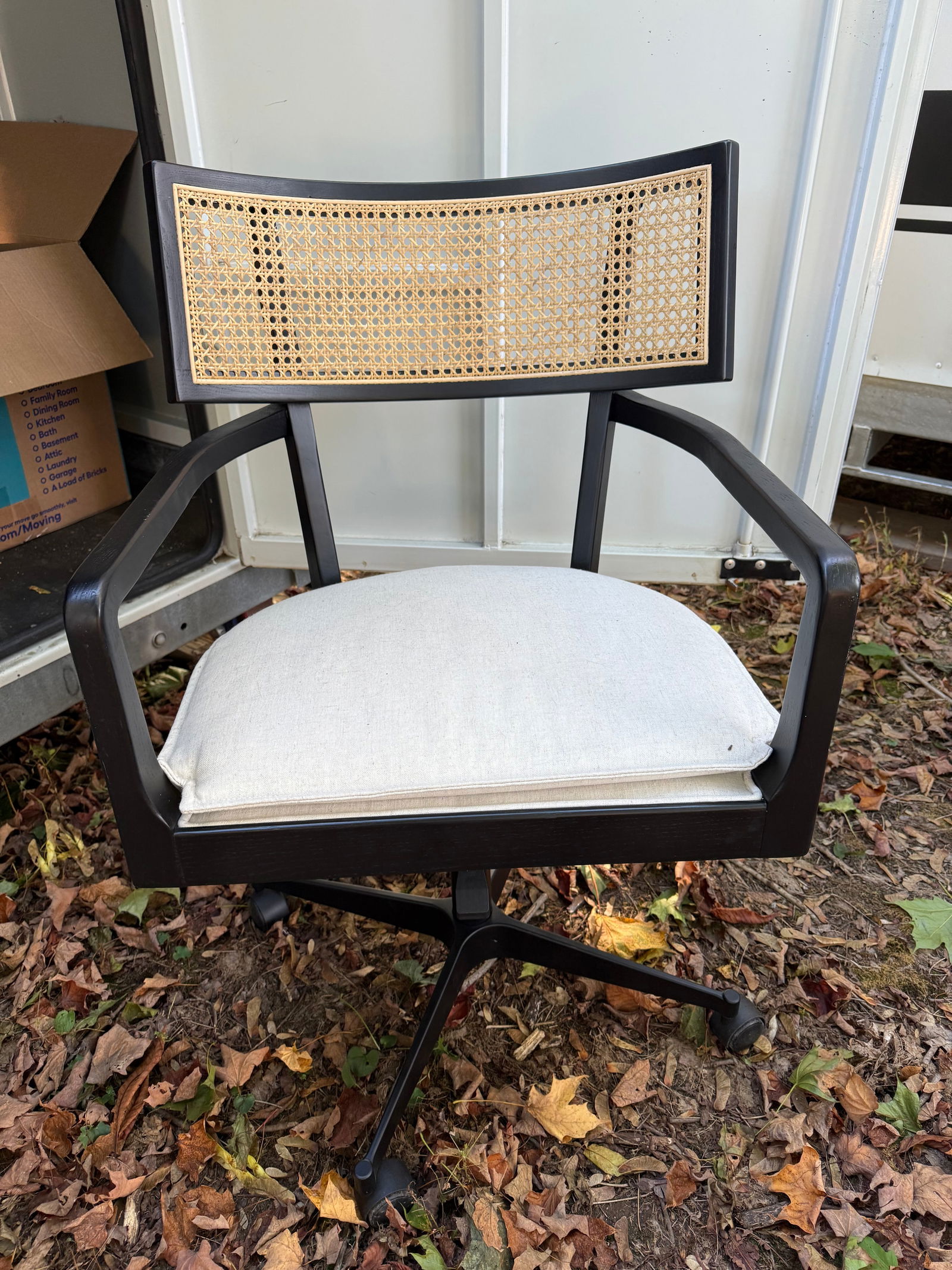 Crate & Barrel Libby Chair: Crate & Barrel Libby natural cane desk chair. Black wood 24x24x35
