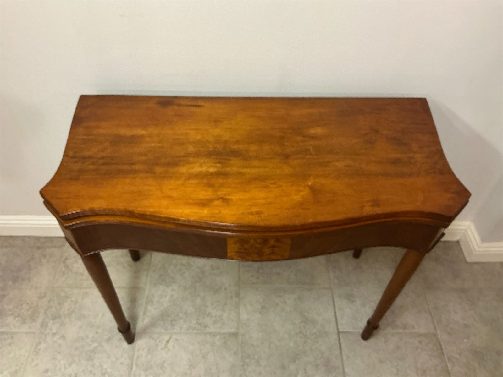 Antique flame oak drop leaf card table - 2
