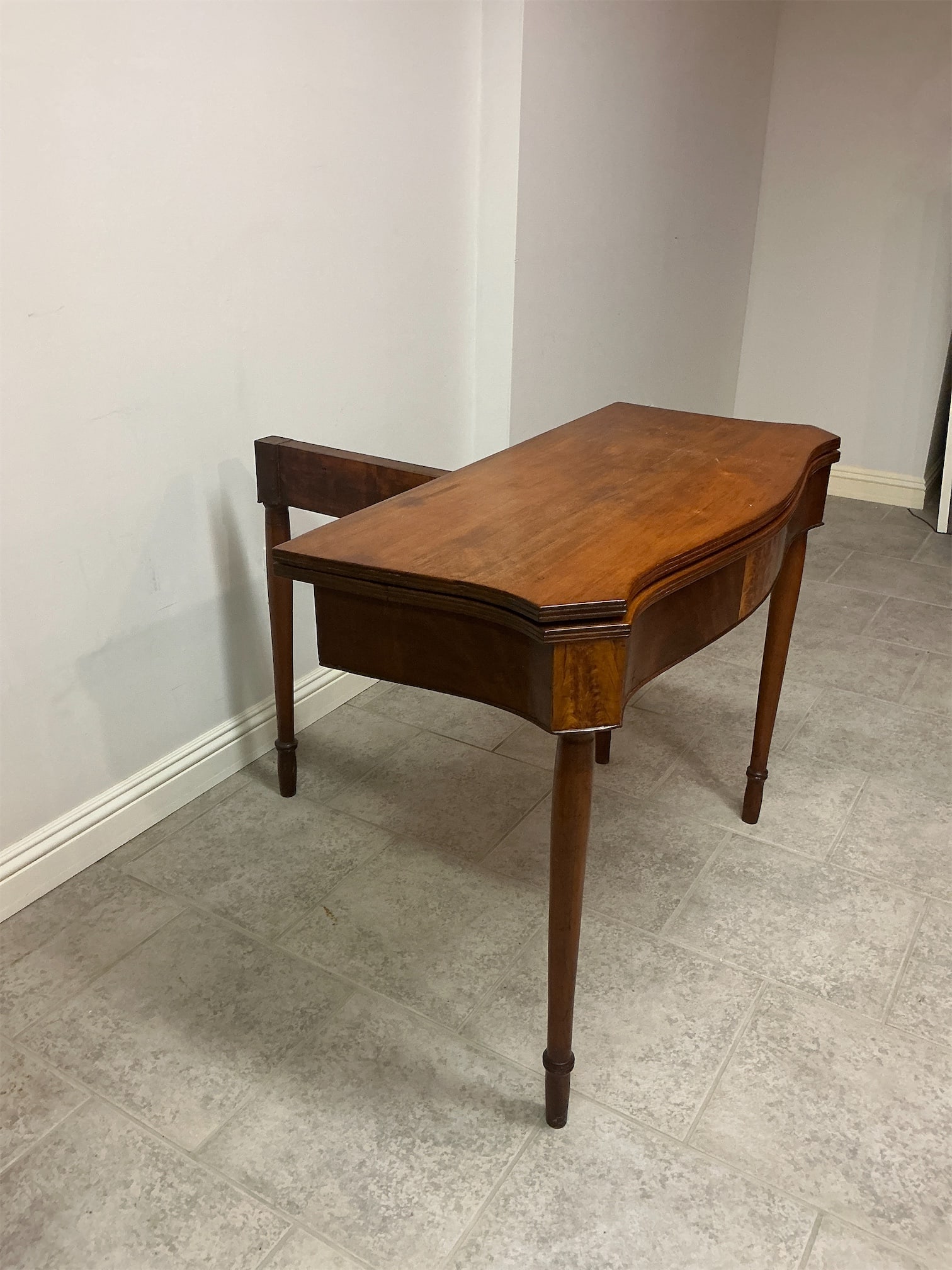 Antique flame oak drop leaf card table - 3