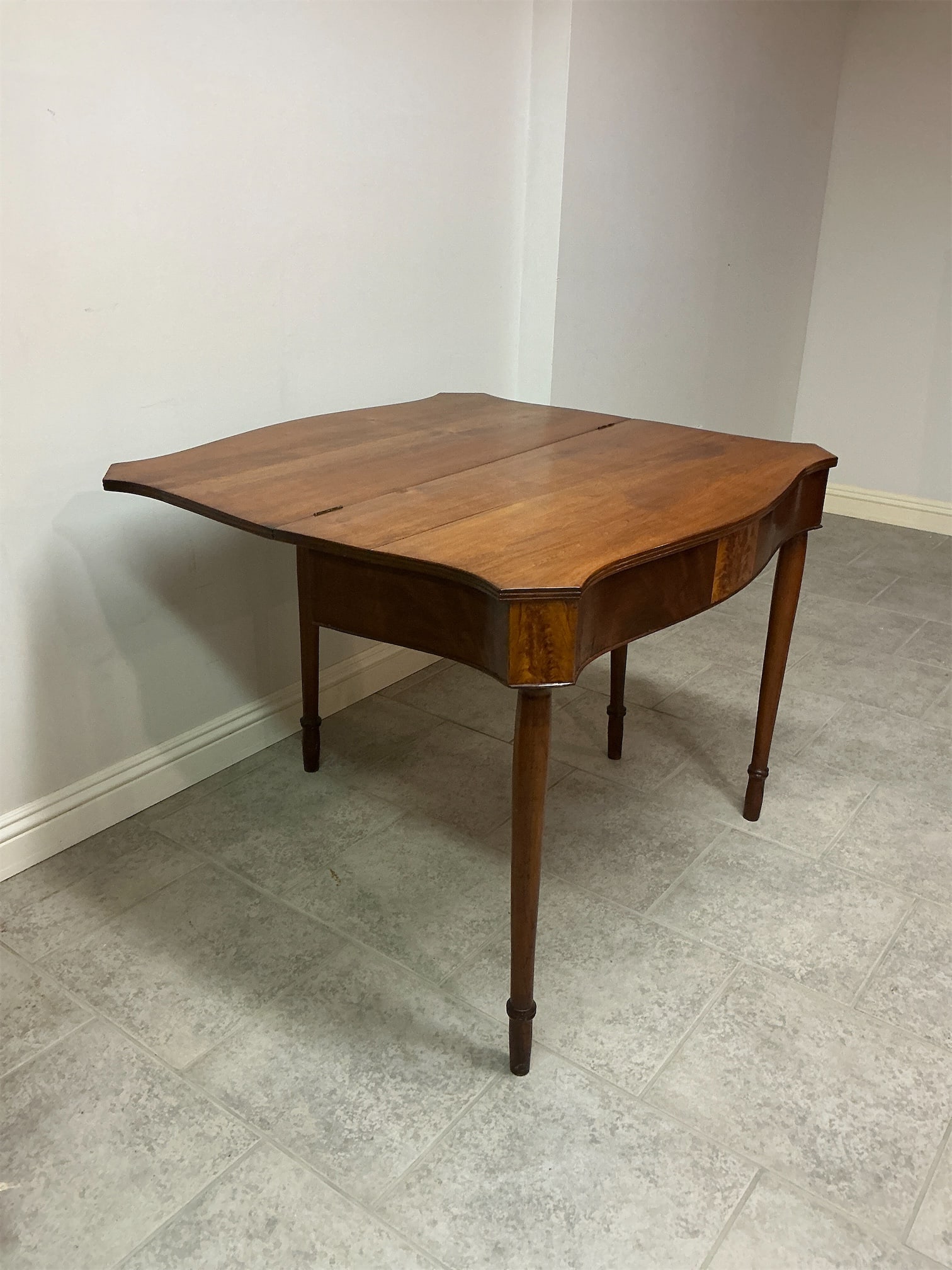 Antique flame oak drop leaf card table - 4