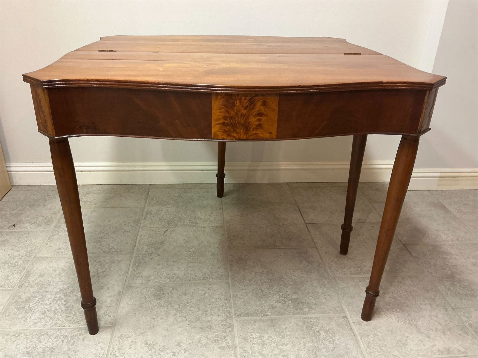Antique flame oak drop leaf card table - 6
