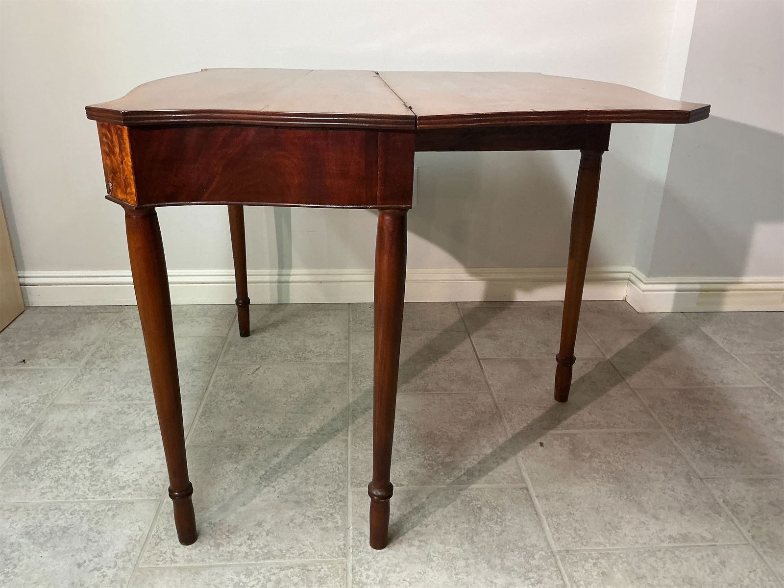 Antique flame oak drop leaf card table - 7