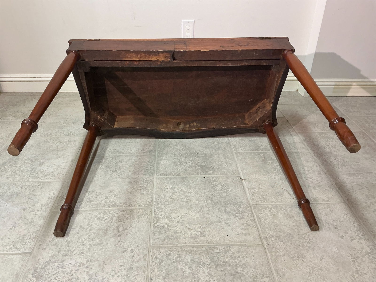 Antique flame oak drop leaf card table - 8