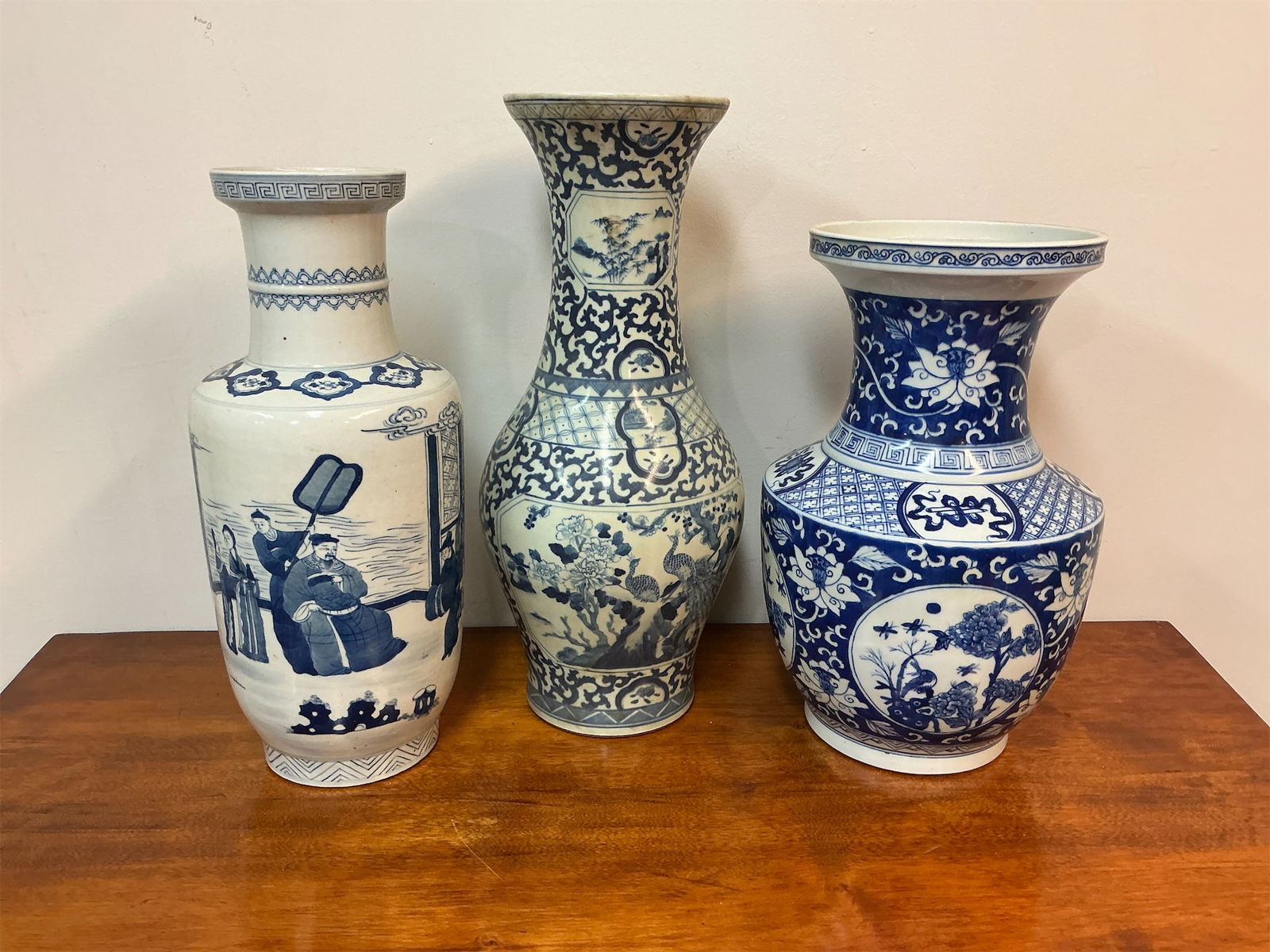 Vintage Set of 3 Blue & White Porcelain Vases (1 of 7)
