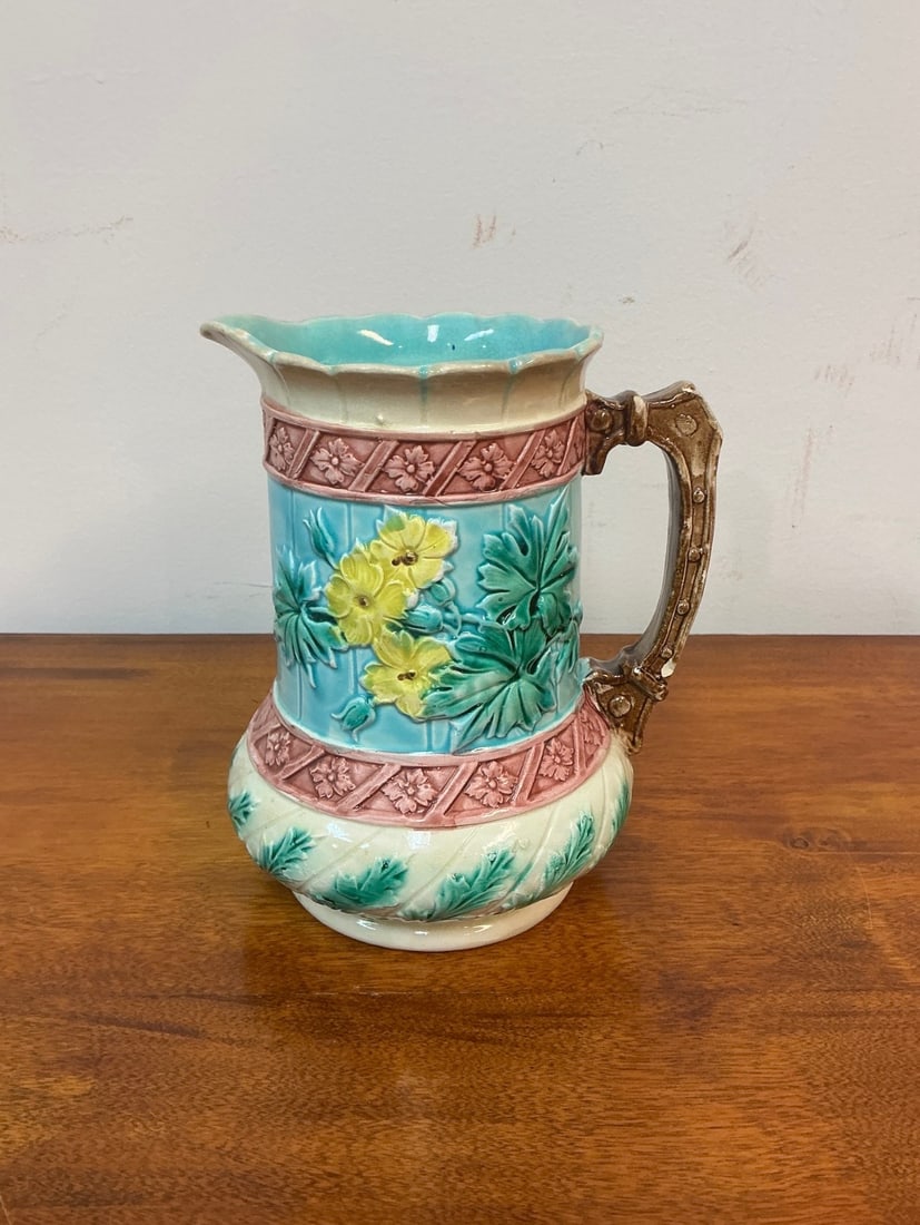 Antique Majolica Floral Ceramic Pitcher (1 of 8)