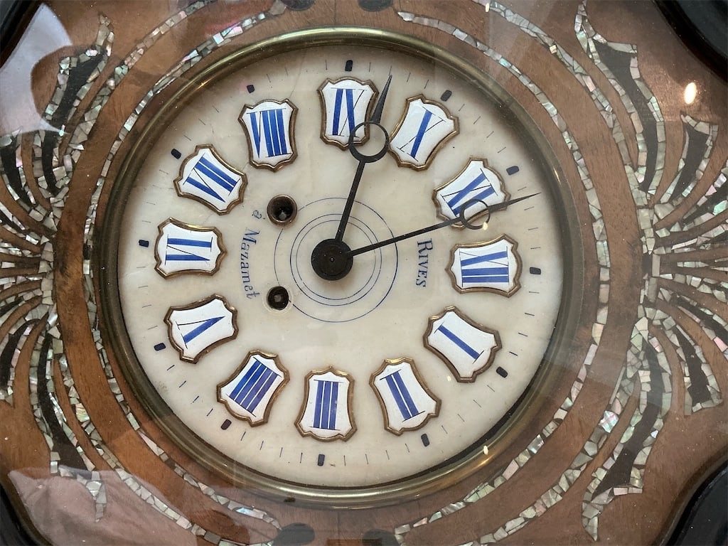 Antique French Bakers wall clock w/ mother of pearl (1 of 5)