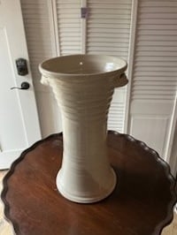 Simon Pierce Tall Pottery Vase: Vintage signed Simon Pierce tall pottery vase with handles in very good condition. Vase measures 23” H x 13” W.