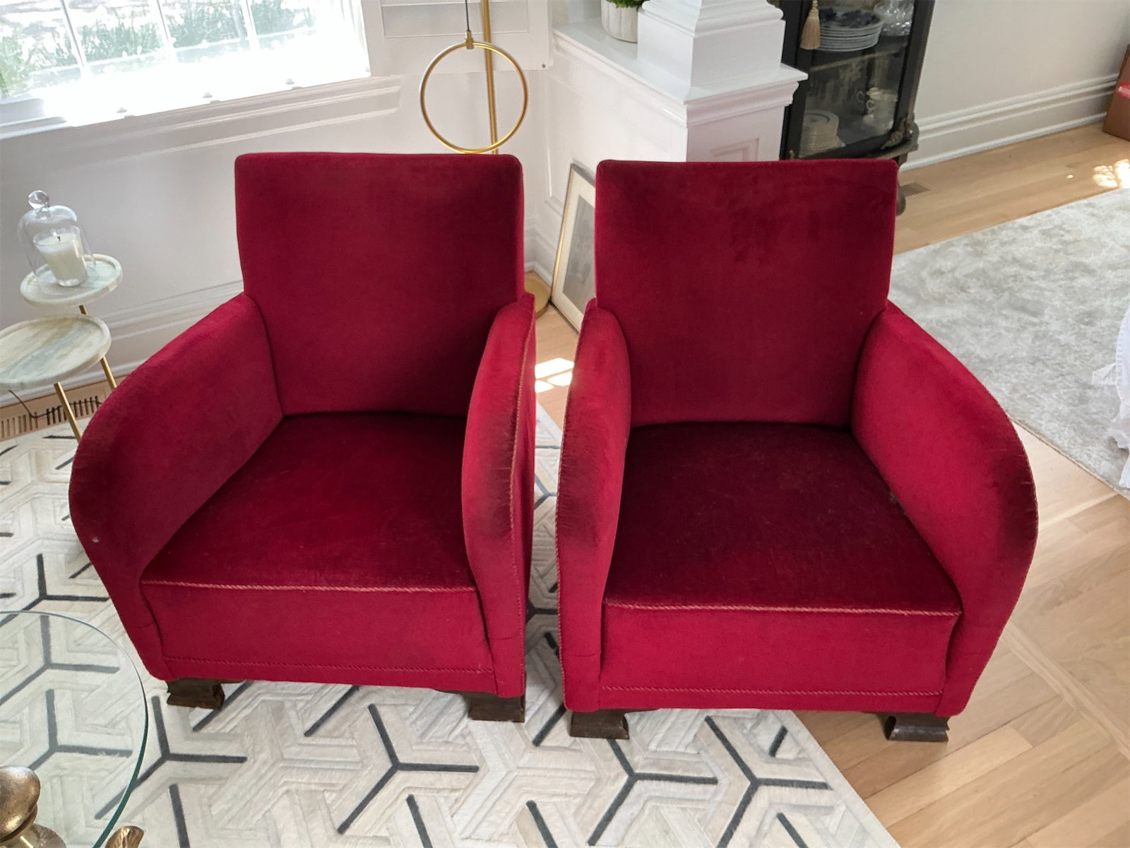 Pair of Fleming Lassen Danish Art Deco Club Chairs: This pair of Fleming Lassen Danish Art Deco club chairs exudes classic elegance and charm. Each chair stands at 31 inches tall, 27 inches wide, and 32 inches deep, with a seat height of 15 inches, mak