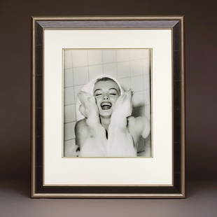 Marilyn 'In Bubbles' by André De Dienes: Artist: André De Dienes (1913-1985)Title: Marilyn 'In Bubbles' by André De DienesDate: Original image captured in 1953. Hand-printed and Stamped circa 1958Medium: Vintage gelatin-silver photograph