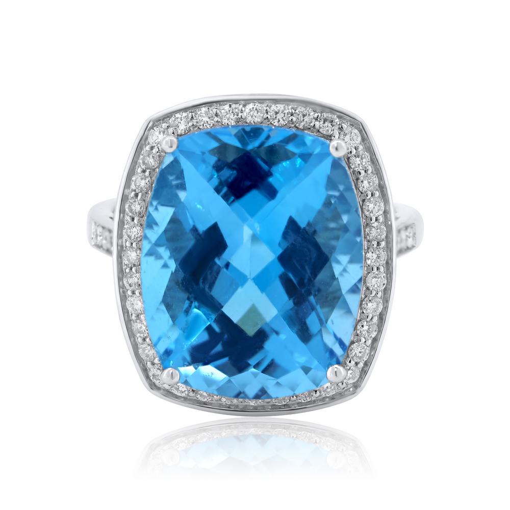 14K WHITE GOLD 6CT TOPAZ 0.70CT DIAMOND RING (1 of 3)