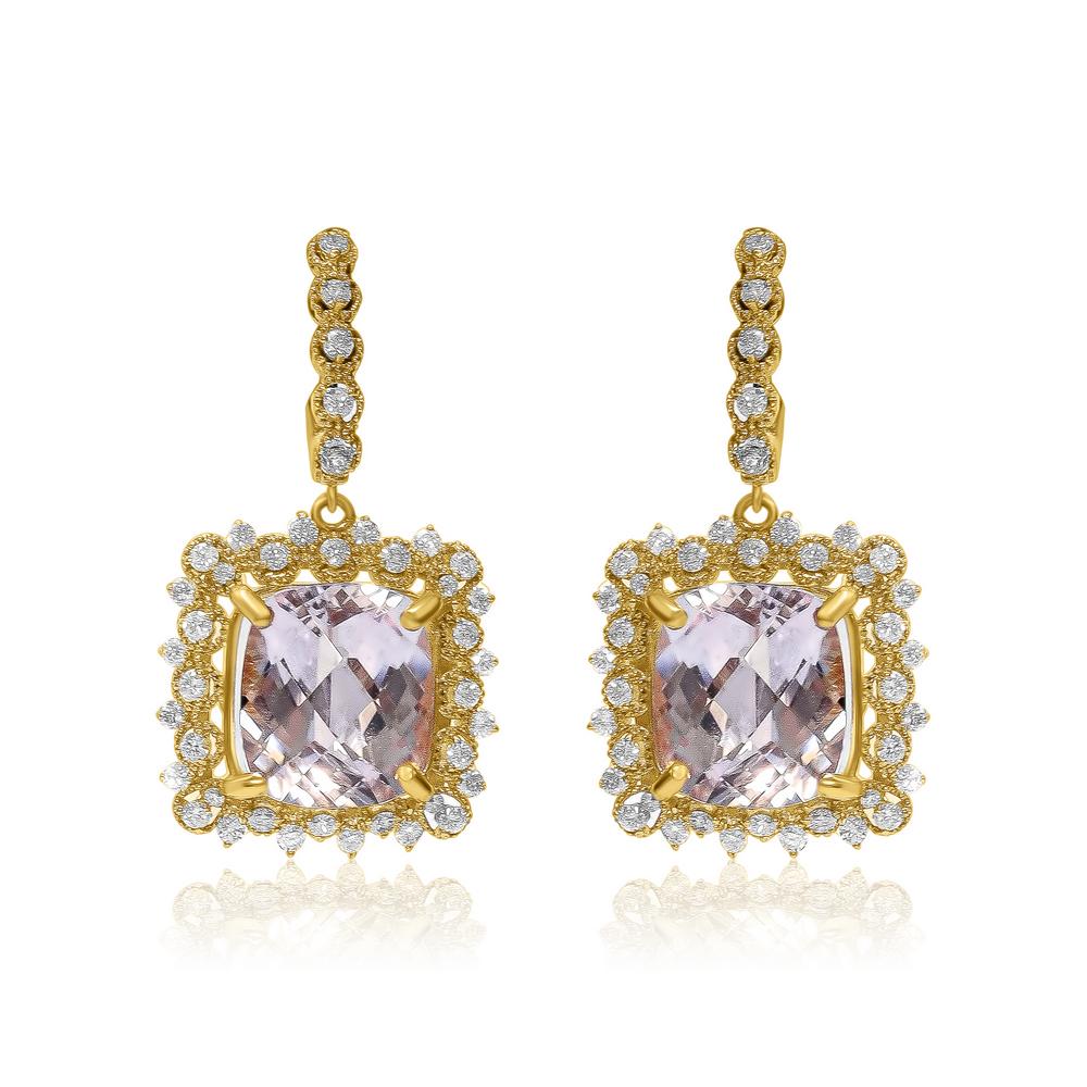 14K YELLOW GOLD 20.28CT KUNZITE 1.98CT DIAMOND EARRINGS (1 of 4)