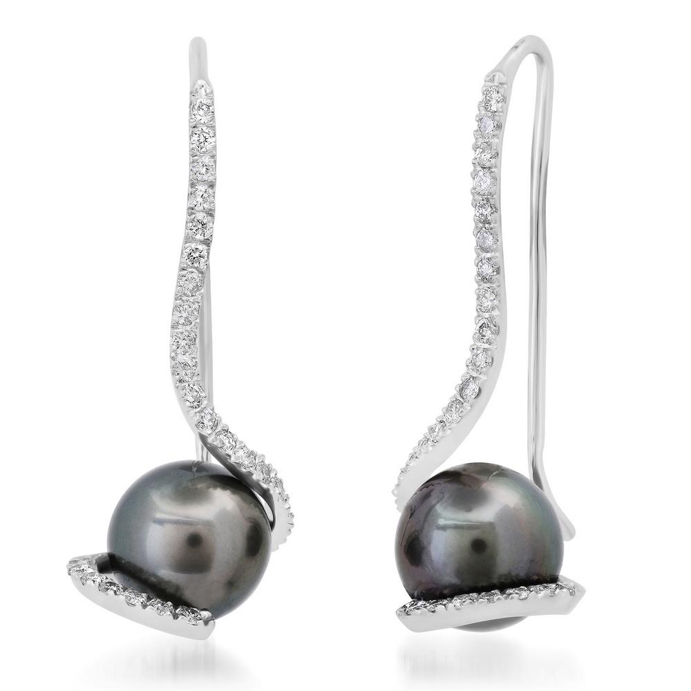 14K WHITE 9-10MM TAHITIAN 0.50CT DIAMOND EARRINGS (1 of 1)