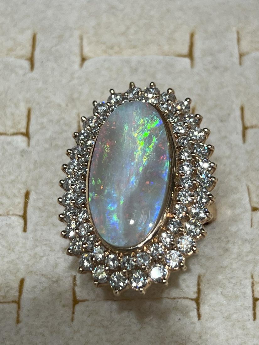 14K WHITE GOLD 3.66CT DIAMOND 10.53CT OPAL RING (1 of 3)