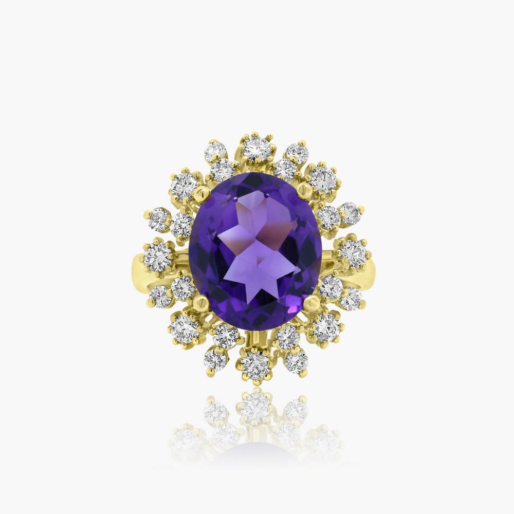 14K YELLOW GOLD 3.86CT AMETHYST 0.73CT DIAMOND RING (1 of 3)