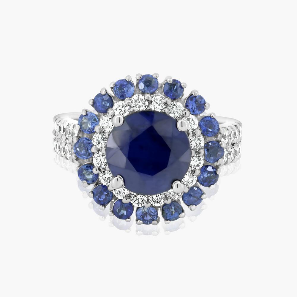 14K WHITE GOLD 6.00CT SAPPHIRE 1.50CT DIAMOND RING (1 of 3)