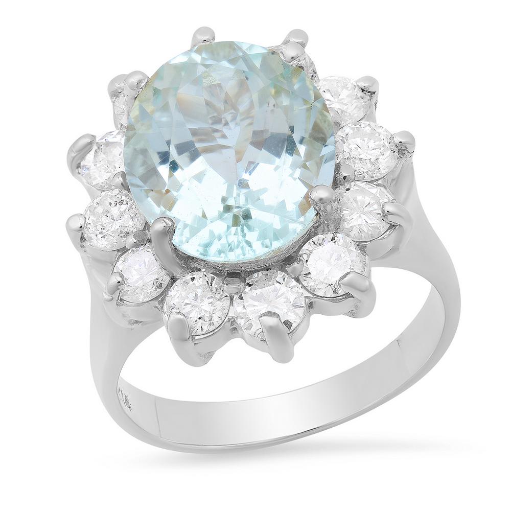 14K WHITE GOLD 3.00CT AQUAMARINE 1.75CT DIAMOND RING (1 of 2)