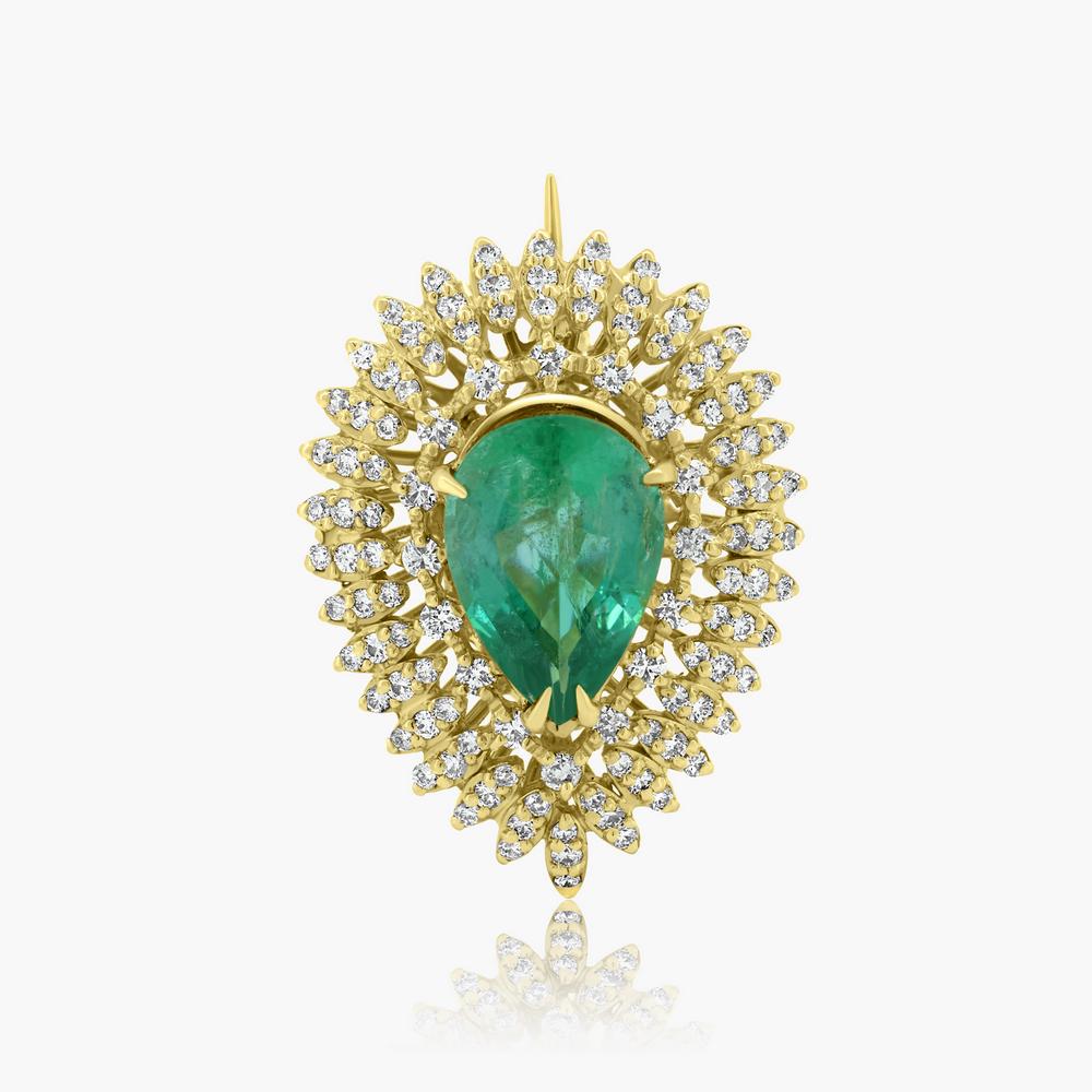 14K YELLOW GOLD 7.00CT EMERALD 3.00CT DIAMOND BROCHE (1 of 2)