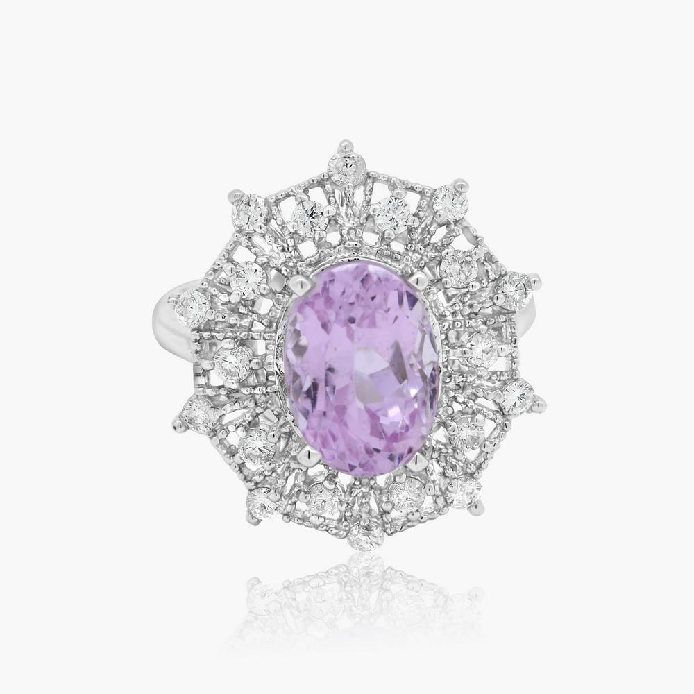 14K WHITE GOLD 4.00CT KUNZITE 1.00CT DIAMOND RING (1 of 3)