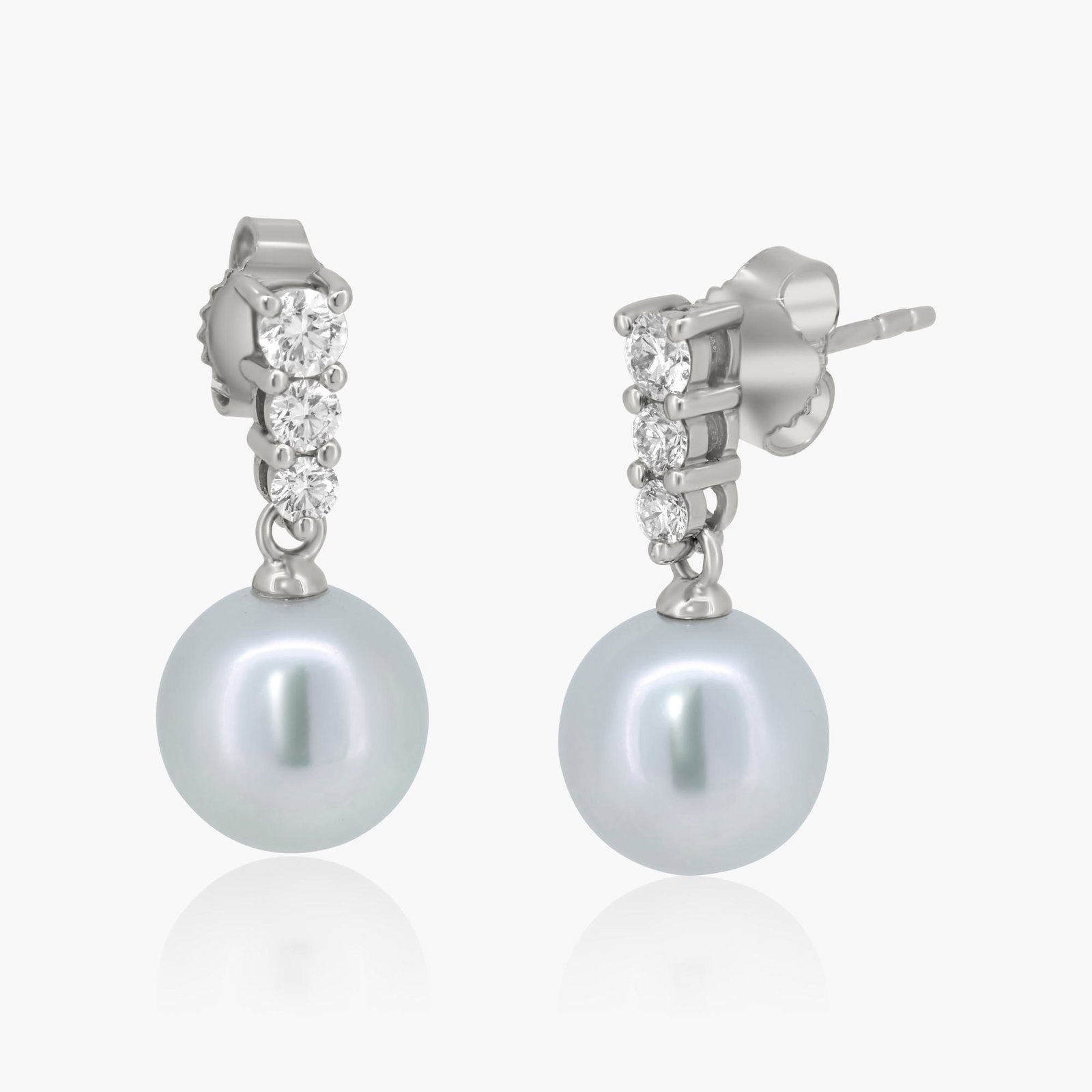 MIKIMOTO 1CT DIAMOND PEARL EARRINGS (1 of 1)