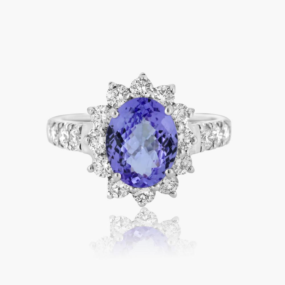14K WHITE GOLD 2.12CT TANZANITE 1.14CT DIAMOND RING (1 of 4)