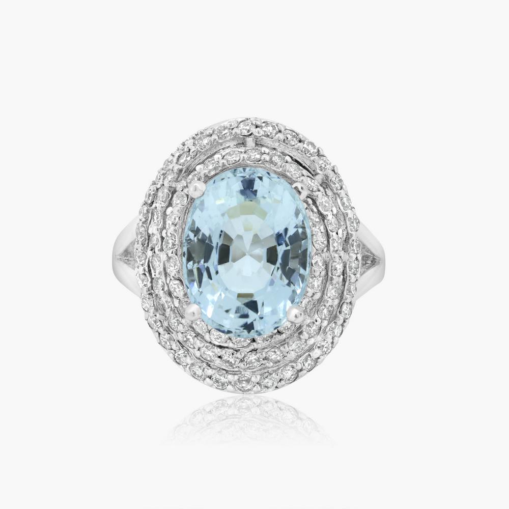 14K WHITE GOLD 5.00CT AQUAMARINE 1.5CT DIAMOND RING (1 of 3)