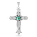 14K WHITE GOLD 3.00CT EMERALD 3.00CT DIAMOND CROSS