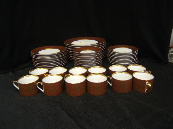 Fitz and Floyd Fine Porcelain China - 54 Pieces: Cherbourg Pattern 445 - 10 Dinner Plates , 10 Salad Plates, 10 Desert Plates & 12 Cups and Saucers