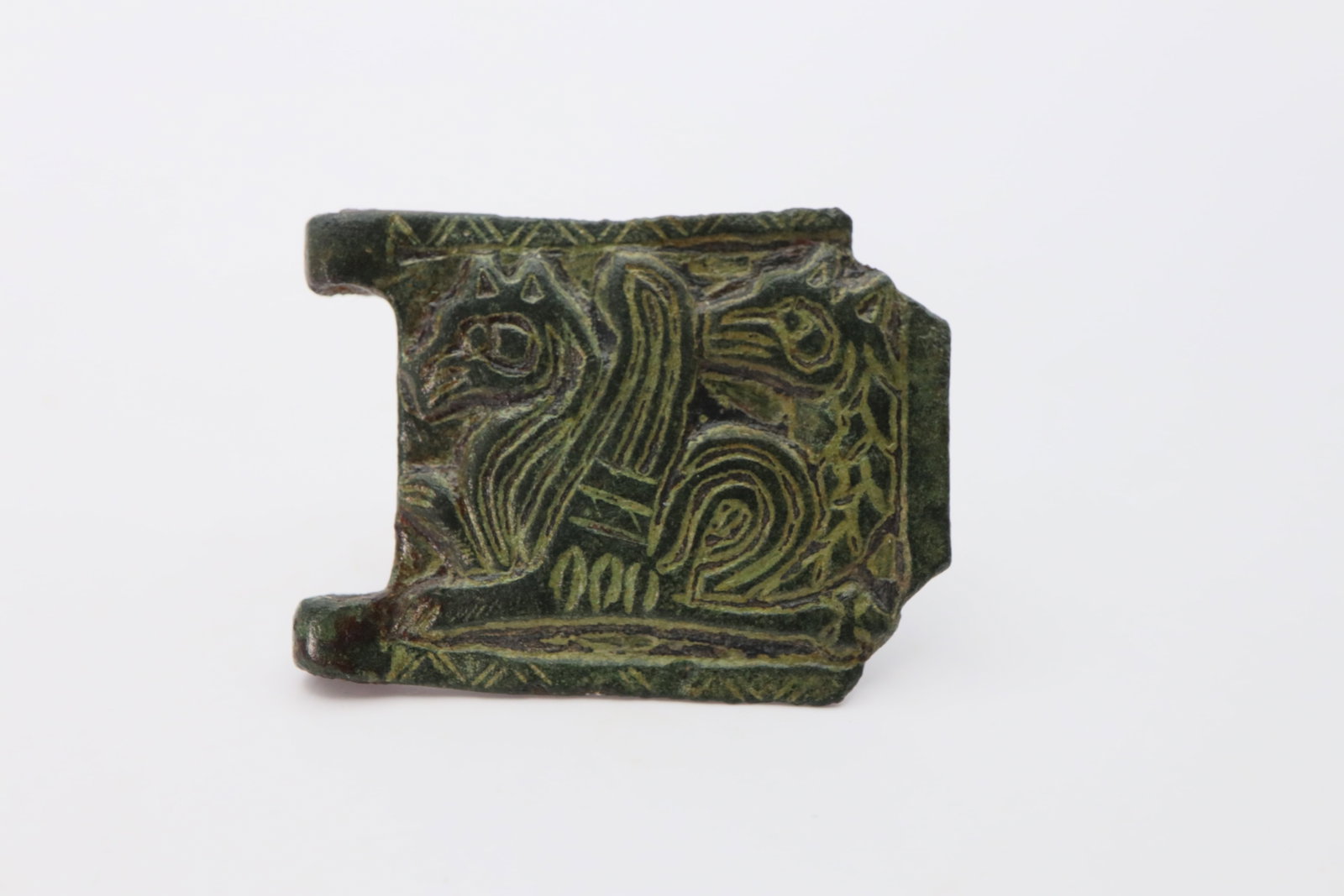 Medieval-Viking Era Bronze Decoration with Griffins 10th-12th Century AD: A bronze cast plate decoration with image of two griffins; 38mm, 12 grams. From the collection of EU gentlemen, acquired on the German art market in 2000s.