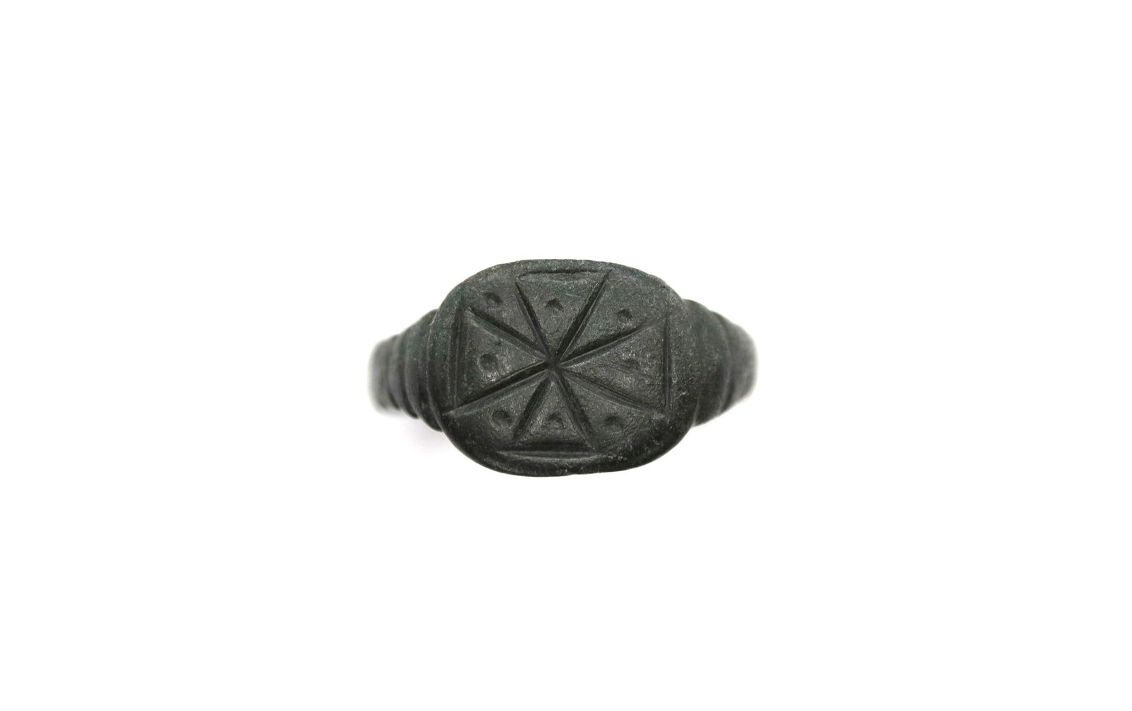 Medieval Bronze Ring with Cross, Circa  12th - 14th century AD (1 of 2)