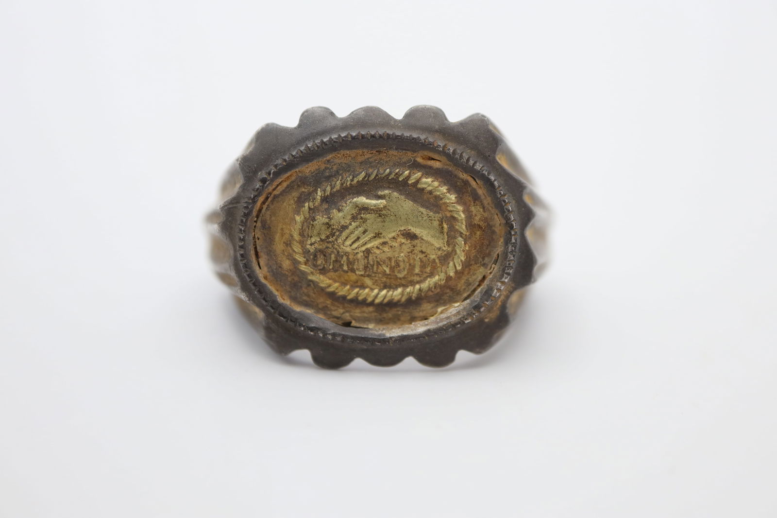 Roman Wedding Ring with Gold Bezel, Circa  OMONOIA 1st, 2nd century AD. (1 of 2)
