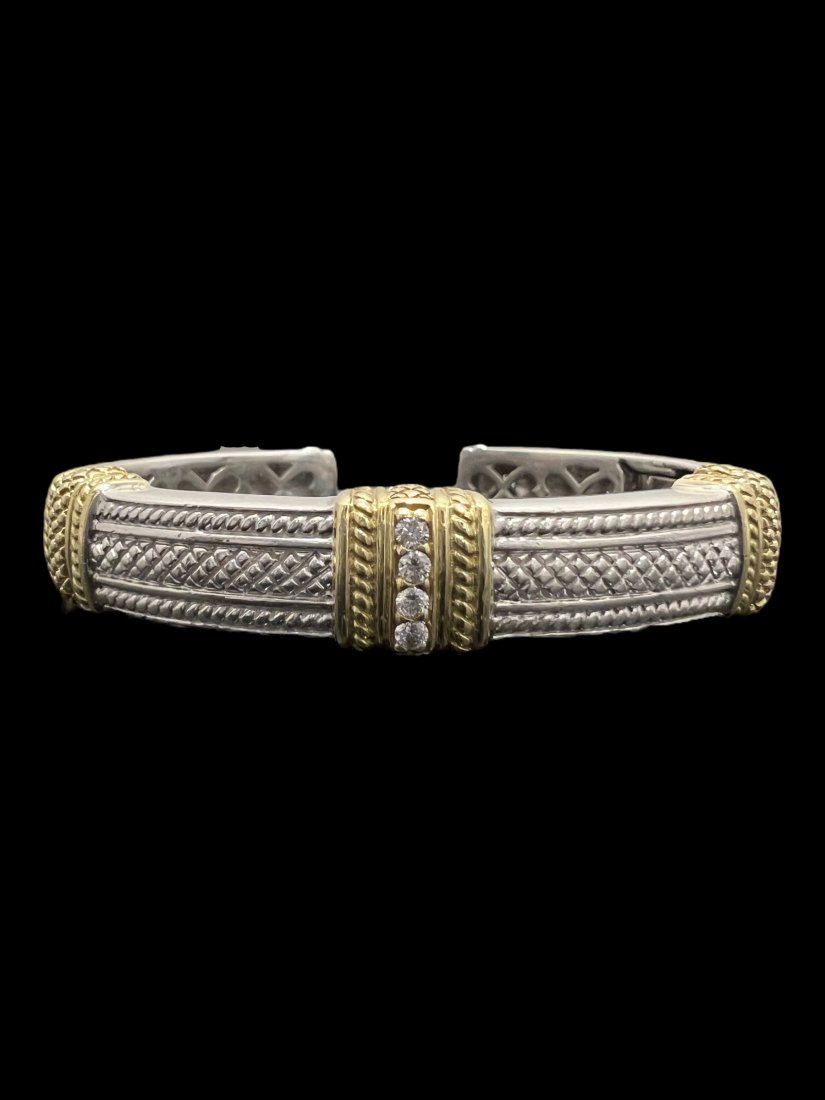 18K Gold Judith Ripka Silver Diamond Cuff Bracelet (1 of 5)