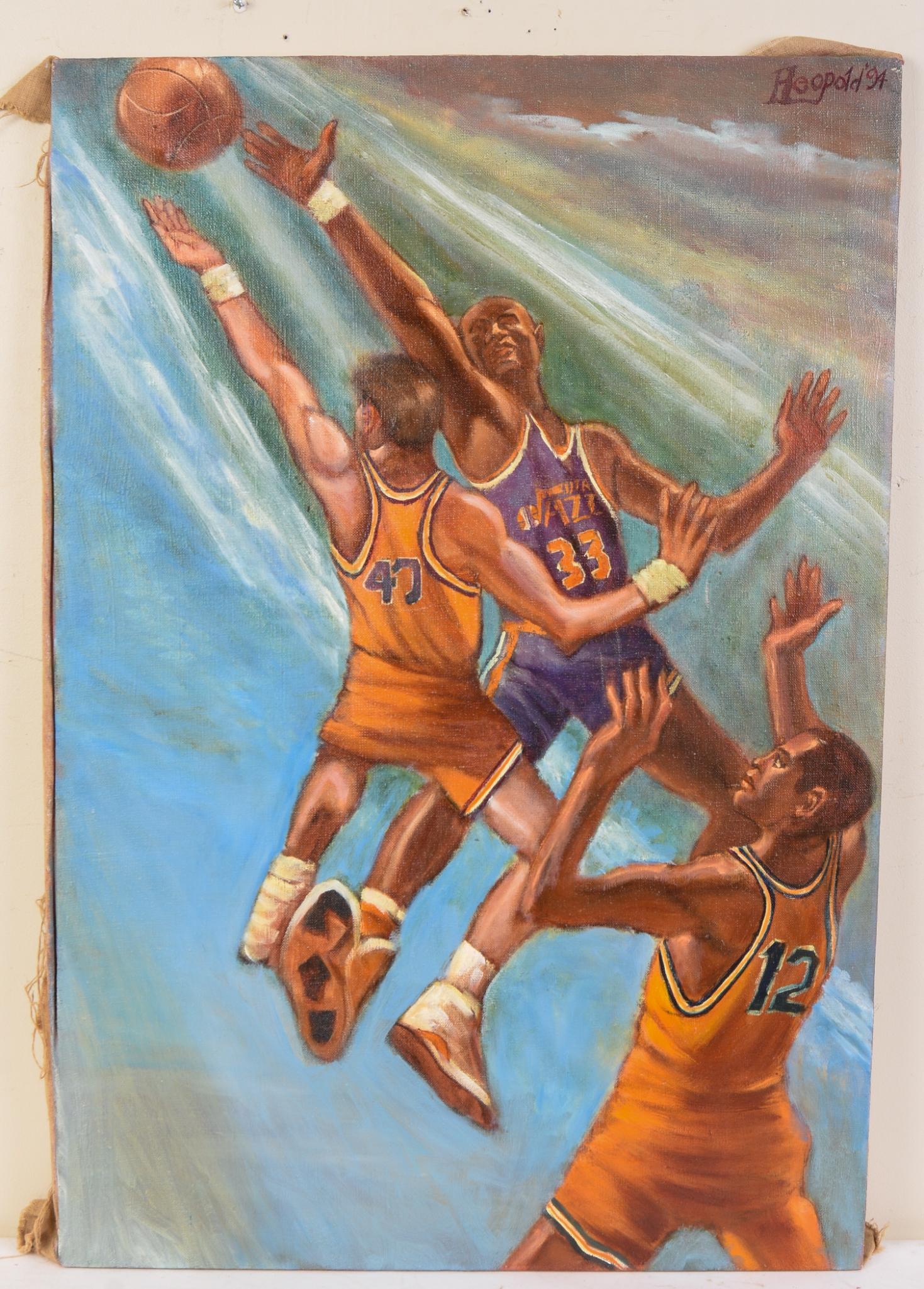 Herbert Leopold (1920-2009). Basketball Scene - #33 Utah Jazz Player. (1 of 3)
