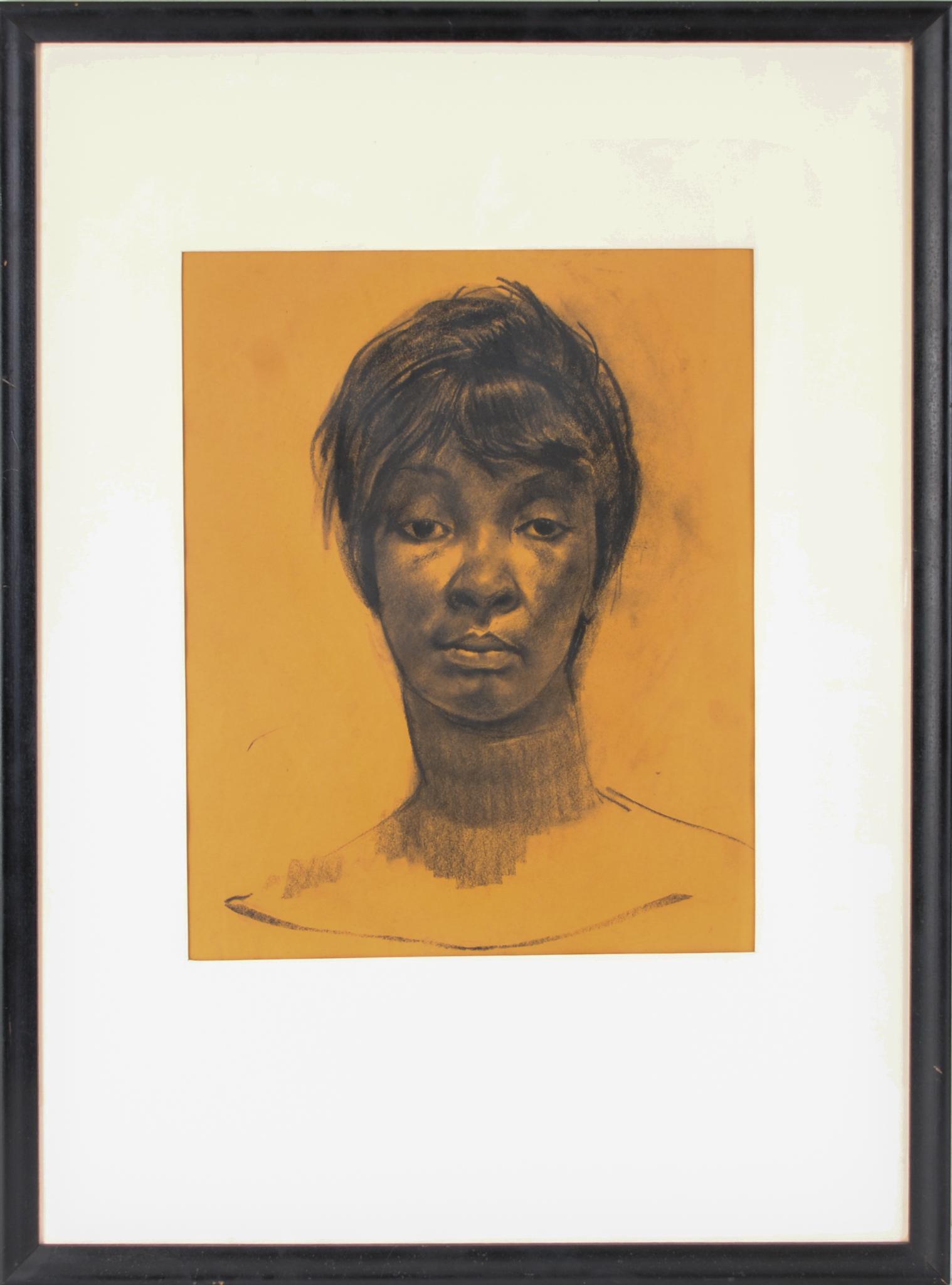 Charcoal Portrait of a Woman.: 17.25 x 13.75 inches, sight. Artist unknown. Frame 31.5 x 23.5 inches. Condition reports are not available for the items in this catalog. These are antique and vintage items, and will show signs of us