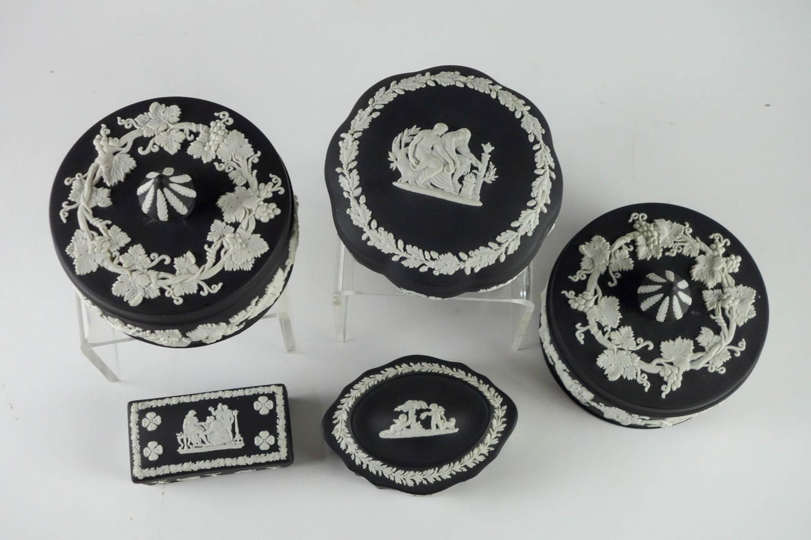 Five Wedgwood Black Jasperware Dresser Jars. (1 of 5)
