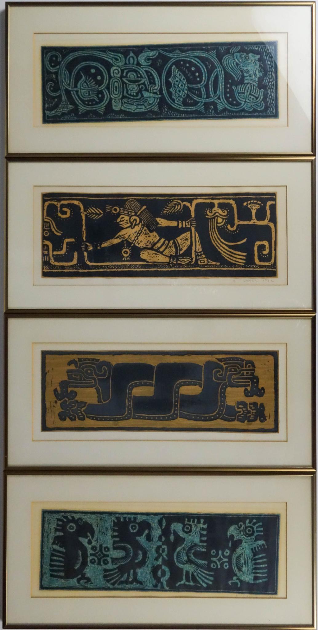Four Eliezer Canul Mexican Woodblock Prints. (1 of 2)