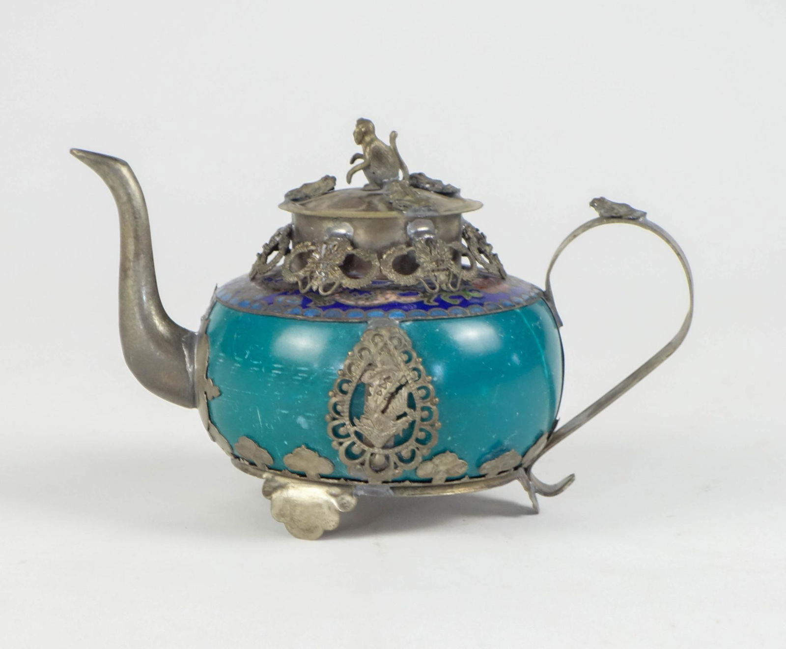 Small Sterling Silver and Malacite Signed Teapot. (1 of 3)