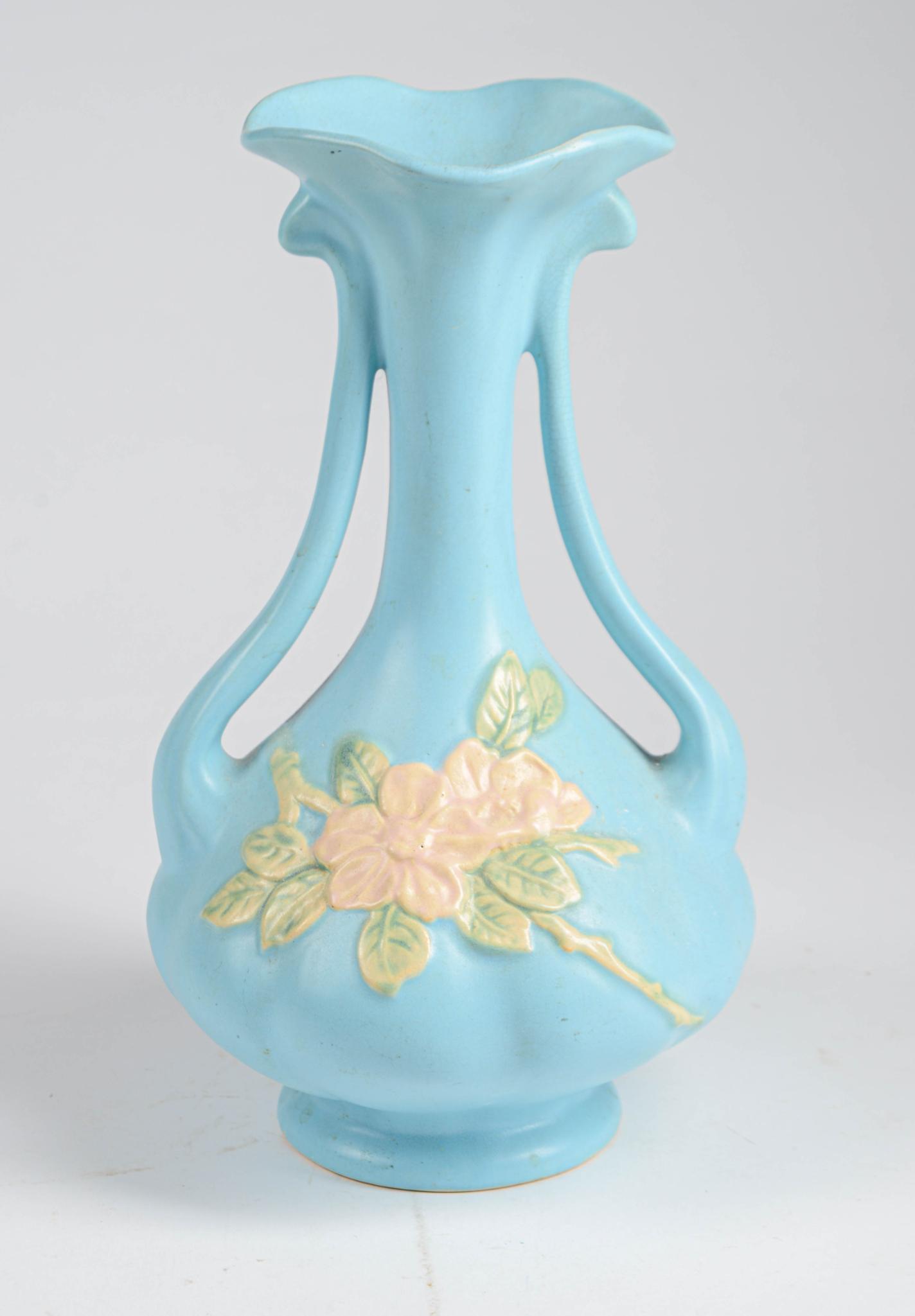 Weller Pottery Wild Rose Amphora Vase. (1 of 3)