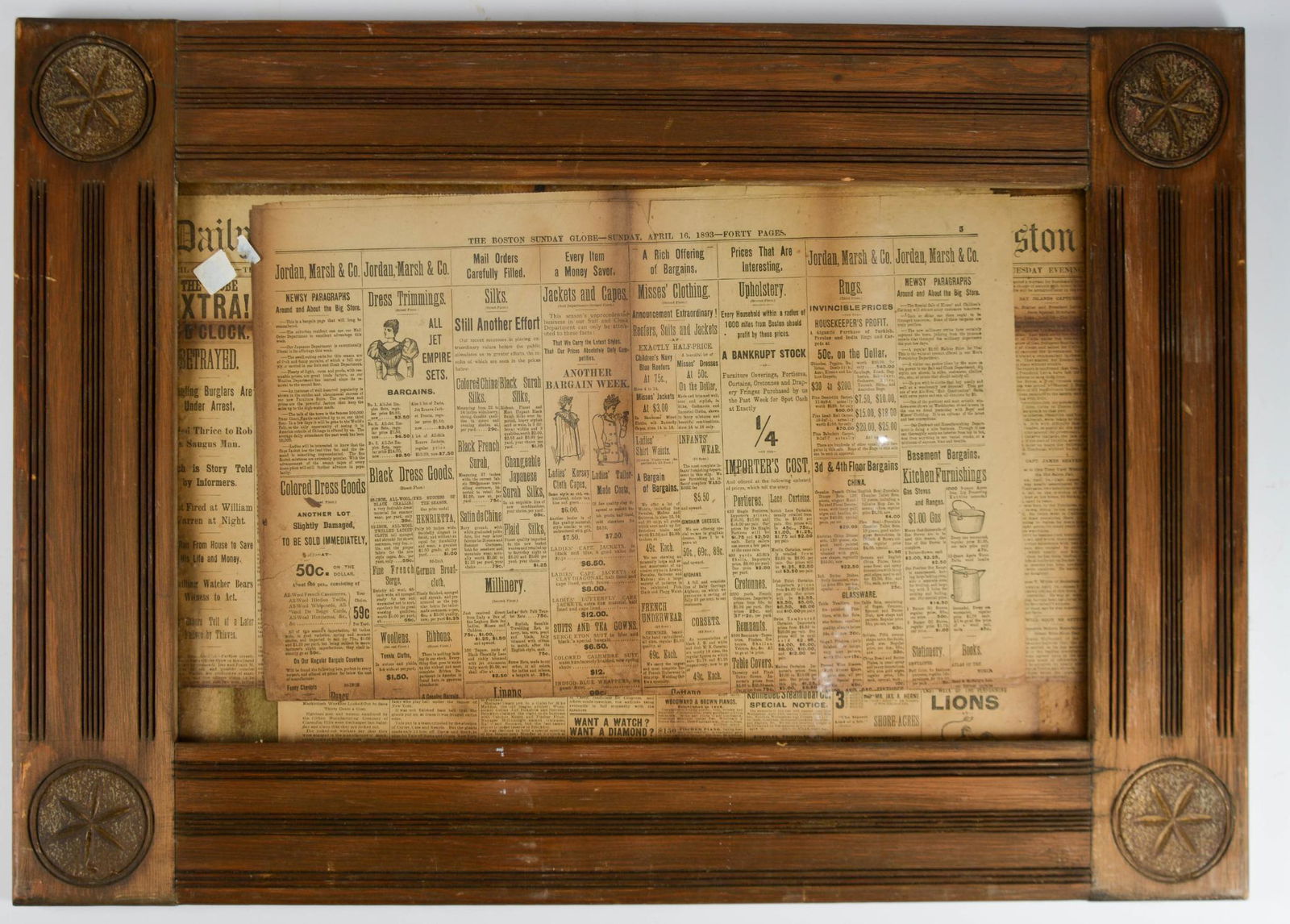 Folk Art Carved Frame With Rosette Corners. (1 of 3)