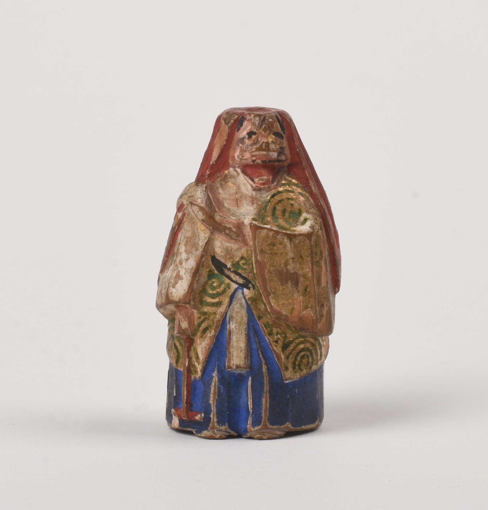 Japanese Carved and Painted Wooden Netsuke.: Height 1 7/8 inches. Condition reports are not available for the items in this catalog. These are antique and vintage items, and will show signs of use and wear. We have attempted to show any obvious 