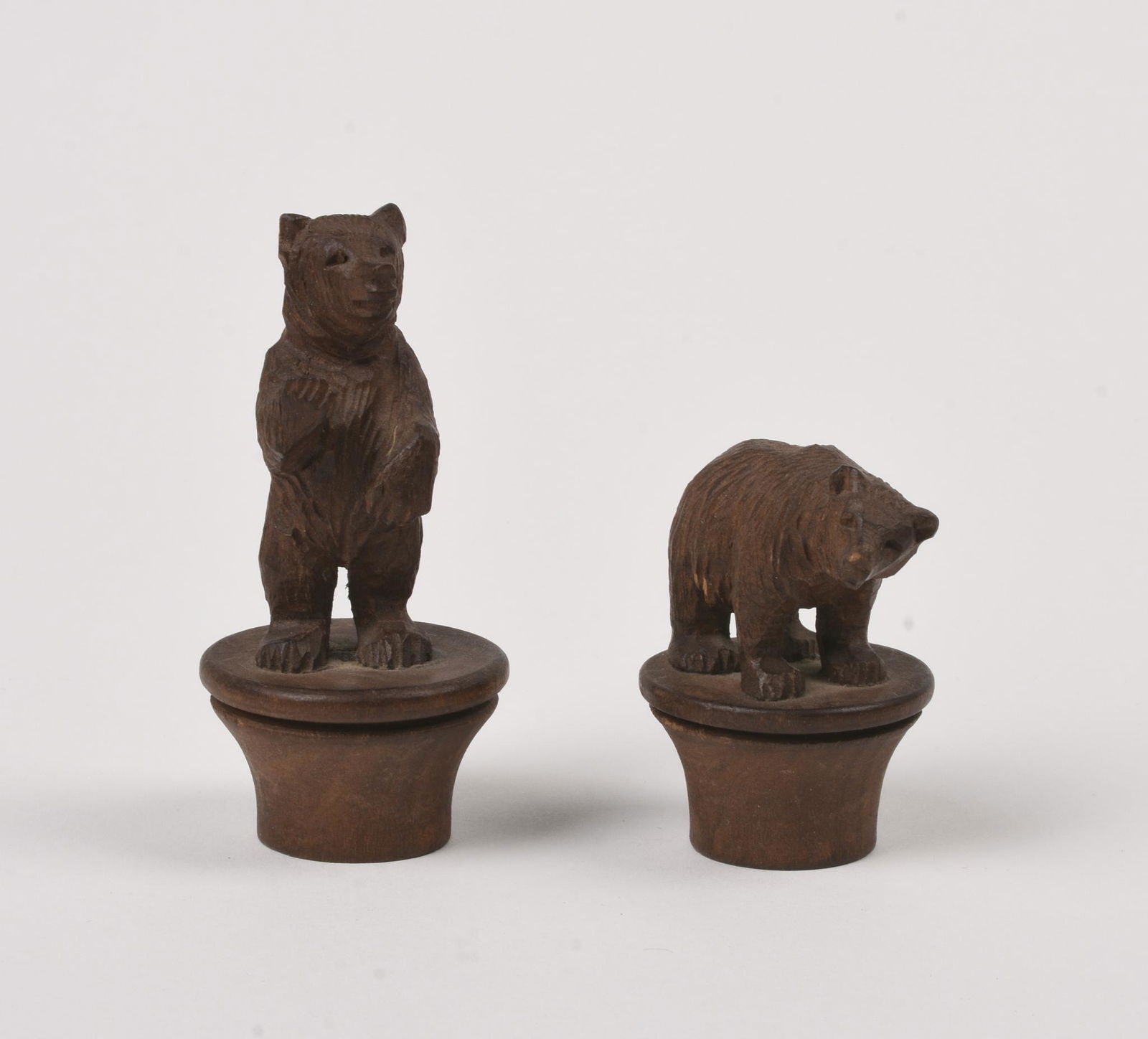Two Black Forest Carved Wooden Bear Bottle Stoppers. (1 of 3)