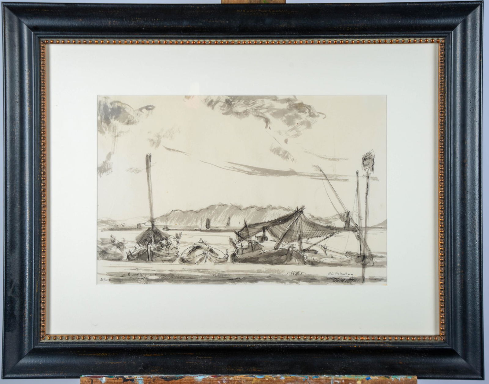 Sheldon Schoneberg "Aegina" ink wash, Framed (1 of 4)