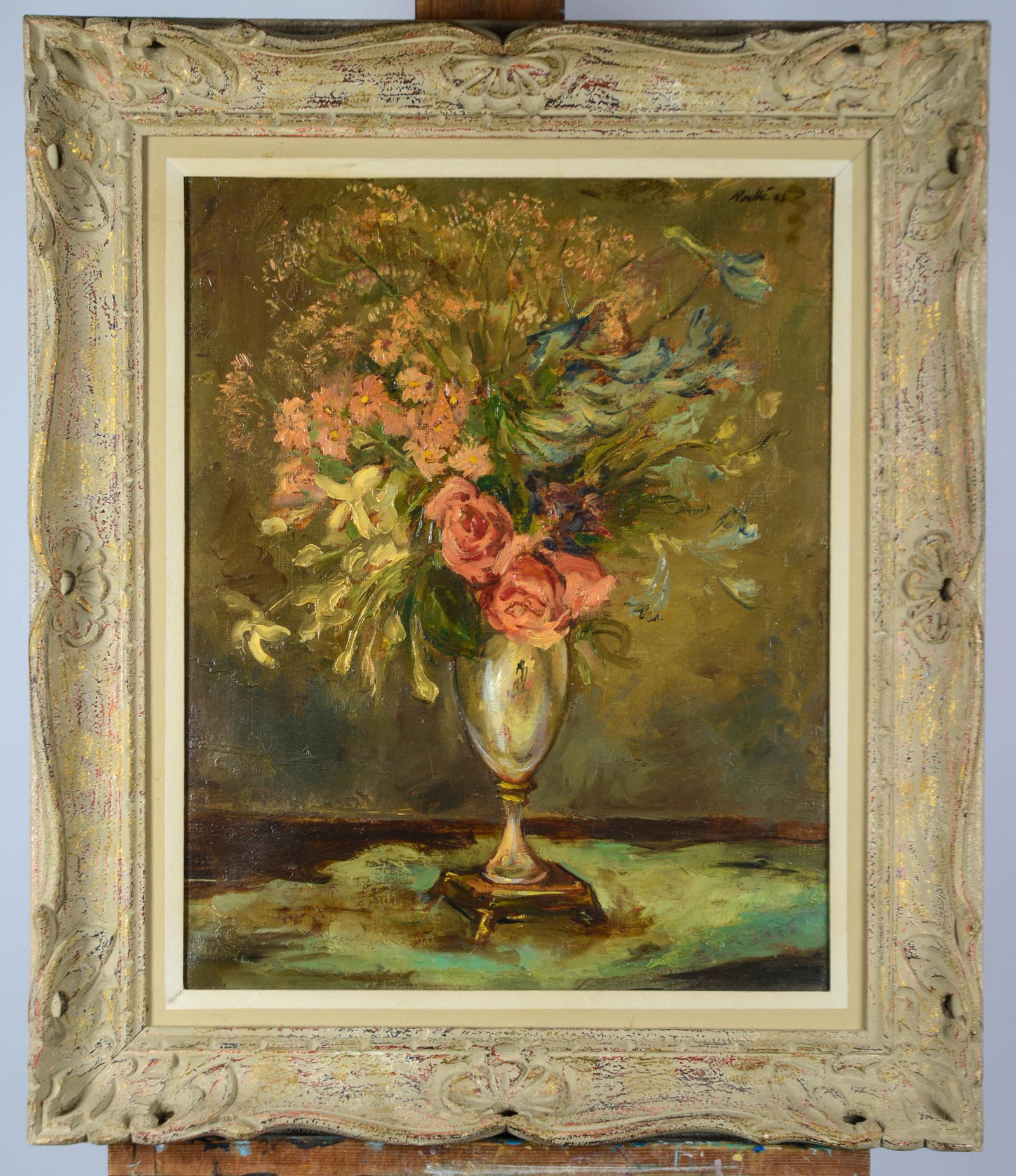 Framed Robert Roche, "Old Fashioned Bouquet", Oil on Canvas: 20 x 16 inches, frame 27 x 22.75 inches.