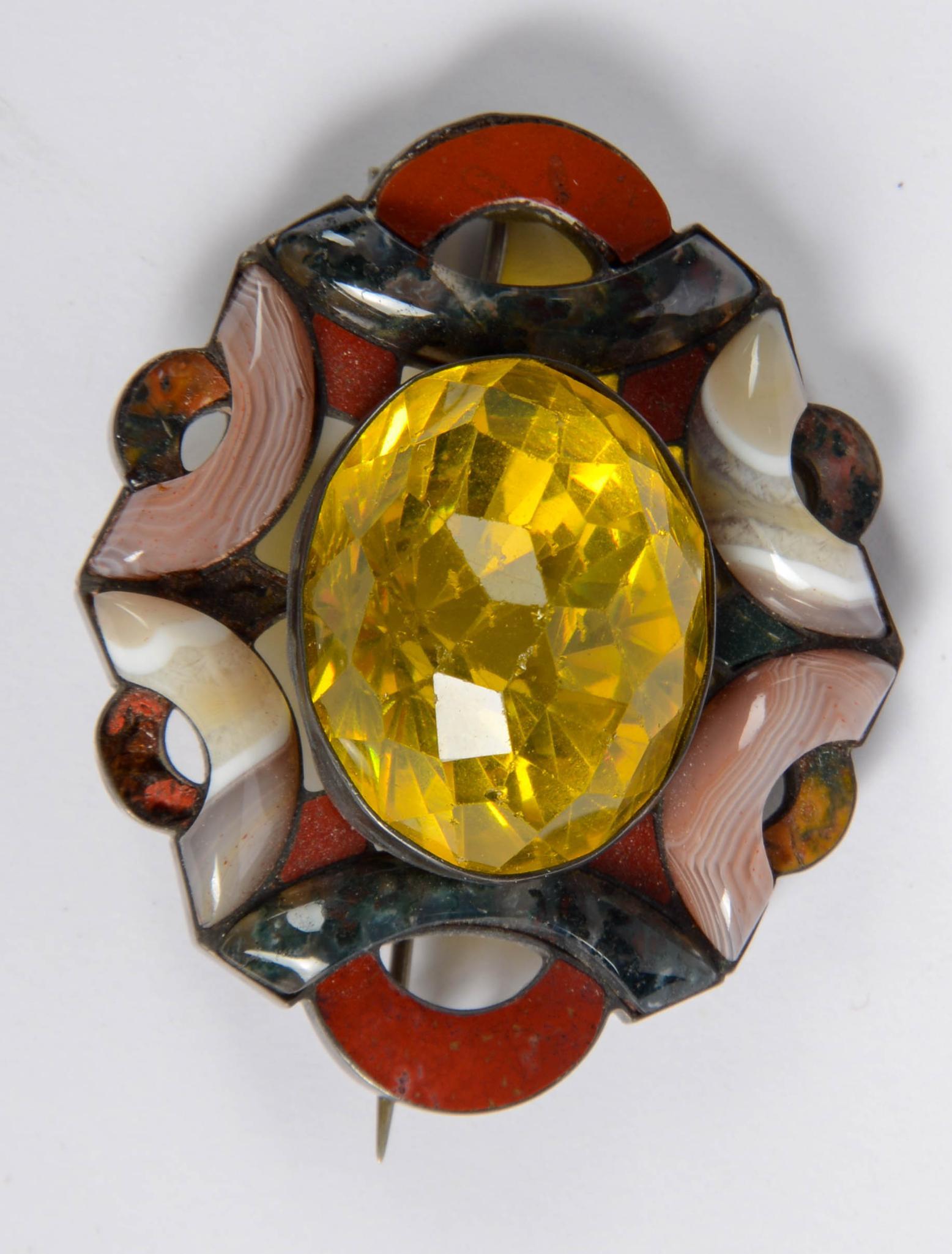 Victorian Scottish Agate, Faceted Stone and Silver Pin. (1 of 2)