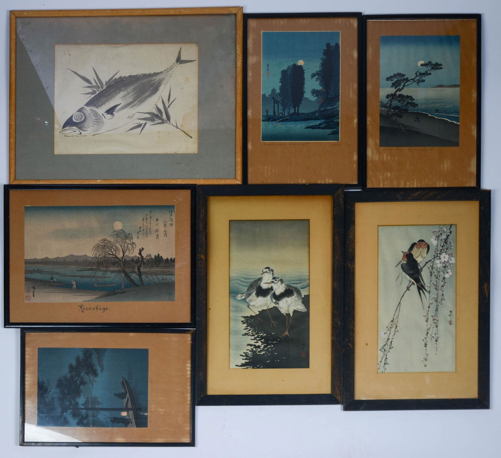 Six Framed Japanese Prints and a Watercolor of a Fish (1 of 6)