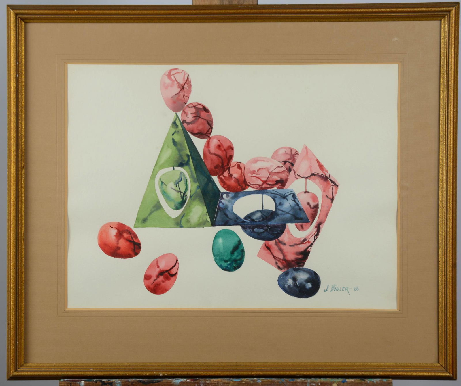 John Bihler, Twentieth Century Watercolor of Alabaster Eggs: Signed, dated 1968, frame 20.5 x 24.5 inches.